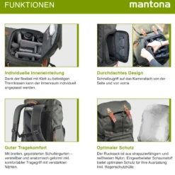 Mantona Luis Retro Fotorucksack grün mit Leder, Kamerarucksack inkl. Regenschutzhülle, Fototasche mit Laptopfach, Backpack geeignet für 1 x DSLR-Kamera, 3 x Objektive und diverses Fotozubehör