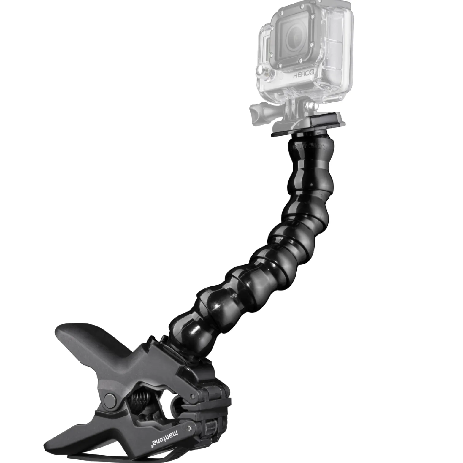 Mantona Maxi Auslegearm mit Klemme - 200 x 100 x 50 mm - bis 5 cm Breite - kompatibel mit GoPro Hero 11 10 9 8 7 6 5 4 3+ 3 2 1, Session und Action Cams - Video Foto