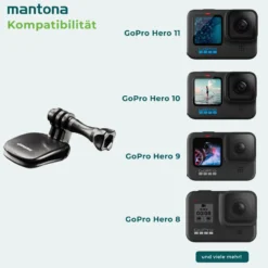 Mantona Miniklemme mit Clip - 50 x 35 x 35 mm - einfaches Einclipsen - kompatibel mit GoPro Hero 11 10 9 8 7 6 5 4 3+, Session und Action Cams - für Foto und Video
