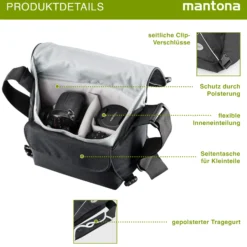 Mantona Mondstein Kameratasche, hochwertige Fototasche für DSLR & Systemkameras, Umhängetasche für Kamera und Zubehör, Tragetasche mit variabler Inneneinteilung und Netzfach