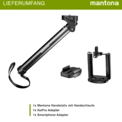 Mantona Mono-/Handstativ Selfy - 250 x 40 x 40 mm - kompatibel mit GoPro, Smartphone, Kompaktkamera u. a. - schwarz - Selfiestick Handystick Selfiestange für Fotografie und Videokameras