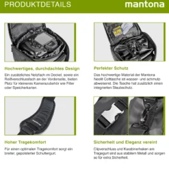 Mantona Neolit Colt Kameratasche schwarz/metallic – 220 x 200 x 140 mm – Outdoor mit Tragegurt, Polsterung, Schnellzugriff, Staubschutz, Fach – kompakt, leicht, wasserdicht – für DSLM und DSLR Kamera