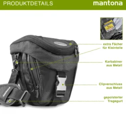 Mantona Neolit Colt Kameratasche schwarz/metallic – 220 x 200 x 140 mm – Outdoor mit Tragegurt, Polsterung, Schnellzugriff, Staubschutz, Fach – kompakt, leicht, wasserdicht – für DSLM und DSLR Kamera