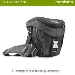 Mantona Neolit Colt Kameratasche schwarz/metallic – 220 x 200 x 140 mm – Outdoor mit Tragegurt, Polsterung, Schnellzugriff, Staubschutz, Fach – kompakt, leicht, wasserdicht – für DSLM und DSLR Kamera