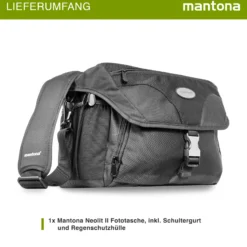 Mantona Neolit II SLR-Kameratasche schwarz, Fototasche wasserabweisend mit Regenschutz, Kamera Umhängetasche mit viel Stauraum & individuell einteilbar, Fotoapparat Tasche mit Tragegurt