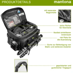 Mantona New York Kameratasche mit Innenaufteilung, Kamera Tasche für Objektive, Systemkameras, Spiegelreflex, Aufbewahrung für Kamera Zubehör, Fototasche mit Regenschutz und Tragegurt
