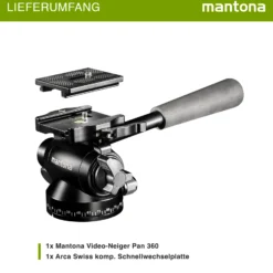 Mantona Pan 360 Video-Neiger für Videoaufnahmen - 250 x 90 x 90 mm - Video Stativkopf für Kamera - Kamerazubehör für Studio und on Location