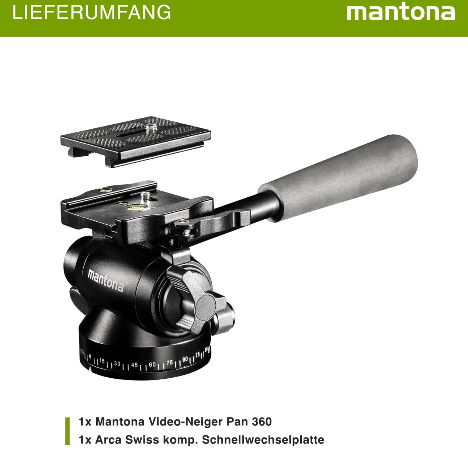 Mantona Pan 360 Video-Neiger für Videoaufnahmen - 250 x 90 x 90 mm - Video Stativkopf für Kamera - Kamerazubehör für Studio und on Location