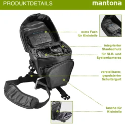 Mantona Premium Colt Schultertasche schwarz – 220 x 200 x 140 mm – Outdoor Kameratasche mit Tragegurt Polsterung Schnellzugriff Staubschutz Fach – kompakt, wasserdicht – für Spiegelreflex DSLR Kamera