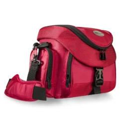 Mantona Premium Fototasche rot/schwarz, mit viel Stauraum, gepolstert mit Zusatzfächern, Umhängetasche für DSLM & DSLR Kameras, Aufbewahrungstasche für Kamera-Equipment