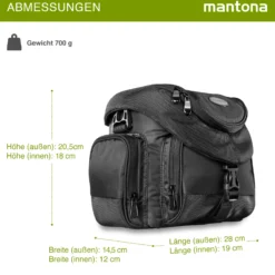 Mantona Premium Fototasche schwarz, wasserabweisend mit Staubschutz, Kamera Umhängetasche mit viel Stauraum, Fotoapparat Tasche mit Tragegurt und Zubehörfach