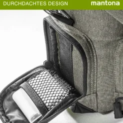 Mantona Premium Kameratasche - Passend für DSLR & DSLM Kameras mit Objektiv (inkl. Staubschutz, gepolstertem Schultergurt, Clipverschluss, anpassbarer Inneneinteilung) taupe