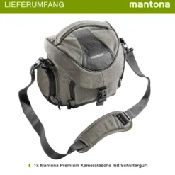 Mantona Premium Kameratasche - Passend für DSLR & DSLM Kameras mit Objektiv (inkl. Staubschutz, gepolstertem Schultergurt, Clipverschluss, anpassbarer Inneneinteilung) taupe