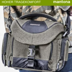 Mantona Premium Kameratasche - Passend für DSLR & DSLM Kameras mit Objektiv (inkl. Staubschutz, gepolstertem Schultergurt, Clipverschluss, anpassbarer Inneneinteilung) taupe
