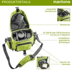 Mantona Premium Kameratasche - Passend für DSLR & DSLM Kameras mit Objektiv (inkl. Staubschutz, gepolstertem Schultergurt, Clipverschluss, anpassbarer Inneneinteilung) grün