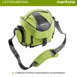 Mantona Premium Kameratasche - Passend für DSLR & DSLM Kameras mit Objektiv (inkl. Staubschutz, gepolstertem Schultergurt, Clipverschluss, anpassbarer Inneneinteilung) grün