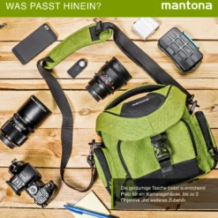 Mantona Premium Kameratasche - Passend für DSLR & DSLM Kameras mit Objektiv (inkl. Staubschutz, gepolstertem Schultergurt, Clipverschluss, anpassbarer Inneneinteilung) grün