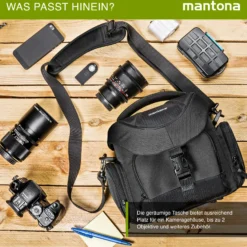 Mantona Premium Kameratasche, hochwertige Fototasche für DSLR & DSLM Kamera mit Objektiv, Umhängetasche mit Staubschutz & Schultergurt, Tragetasche mit variabler Inneneinteilung