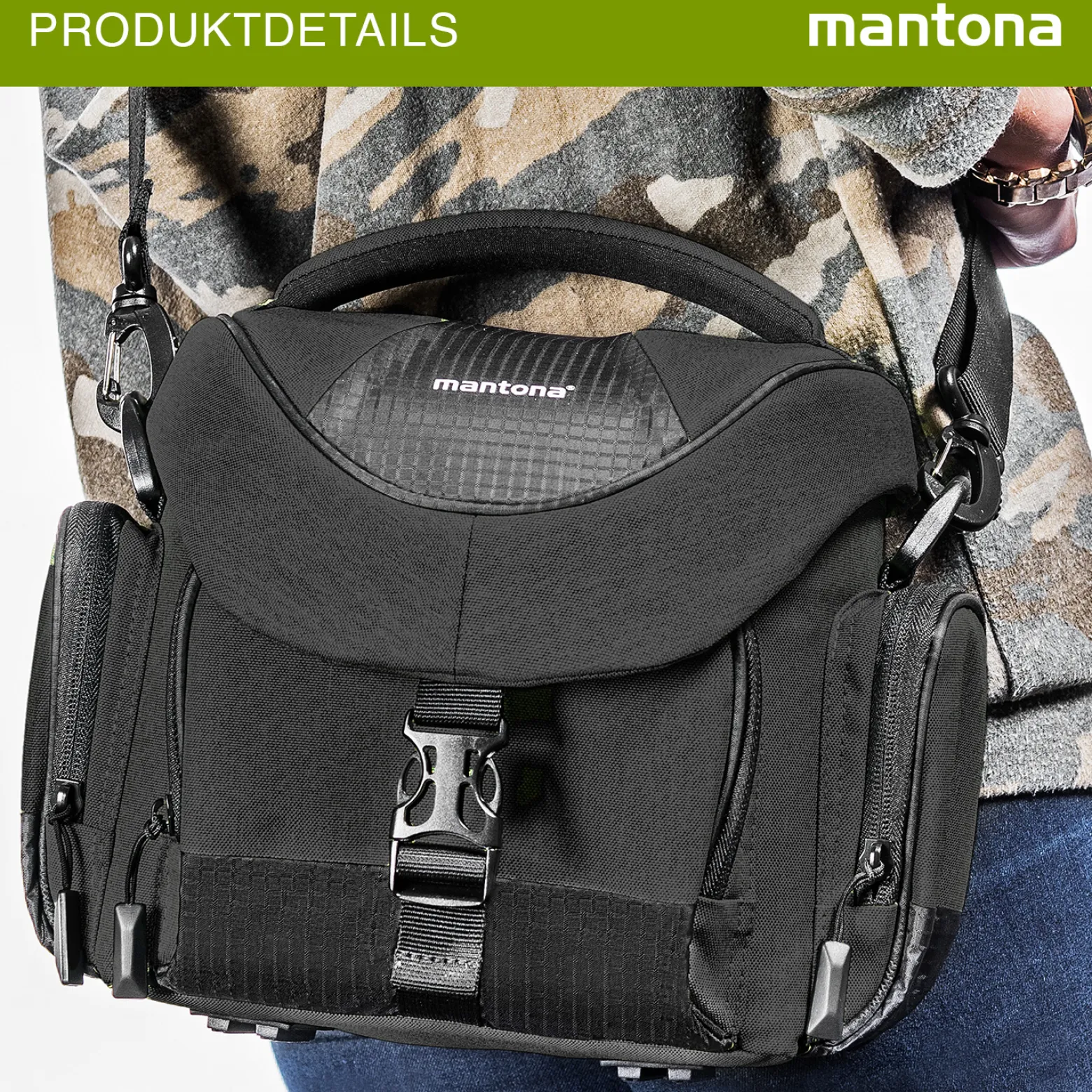 Mantona Premium Kameratasche, hochwertige Fototasche für DSLR & DSLM Kamera mit Objektiv, Umhängetasche mit Staubschutz & Schultergurt, Tragetasche mit variabler Inneneinteilung