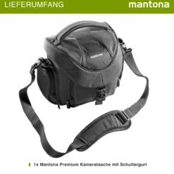 Mantona Premium Kameratasche, hochwertige Fototasche für DSLR & DSLM Kamera mit Objektiv, Umhängetasche mit Staubschutz & Schultergurt, Tragetasche mit variabler Inneneinteilung