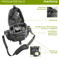 Mantona Premium Kameratasche, hochwertige Fototasche für DSLR & DSLM Kamera mit Objektiv, Umhängetasche mit Staubschutz & Schultergurt, Tragetasche mit variabler Inneneinteilung