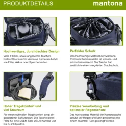 Mantona Premium Kameratasche - Passend für DSLR & DSLM Kameras mit Objektiv (inkl. Staubschutz, gepolstertem Schultergurt, Clipverschluss, anpassbarer Inneneinteilung) blau