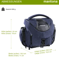 Mantona Premium Kameratasche - Passend für DSLR & DSLM Kameras mit Objektiv (inkl. Staubschutz, gepolstertem Schultergurt, Clipverschluss, anpassbarer Inneneinteilung) blau