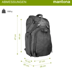 Mantona Rhodolit SLR-Kamerarucksack - Fototasche geeignet für SLR mit angesetztem Objektiv, weitere Objektive, Systemblitz und Zubehör, schwarze Kameratasche inkl. Regenschutz