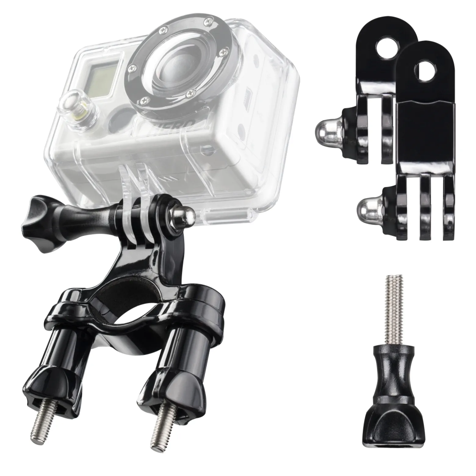 Mantona Rohrbefestigung inkl. Winkelstück - 100 x 55 x 15 mm - Rohr Ø bis 4 cm - kompatibel mit GoPro Hero 11 10 9 8 7 6 5 4 3+ - Fahrradhalterung