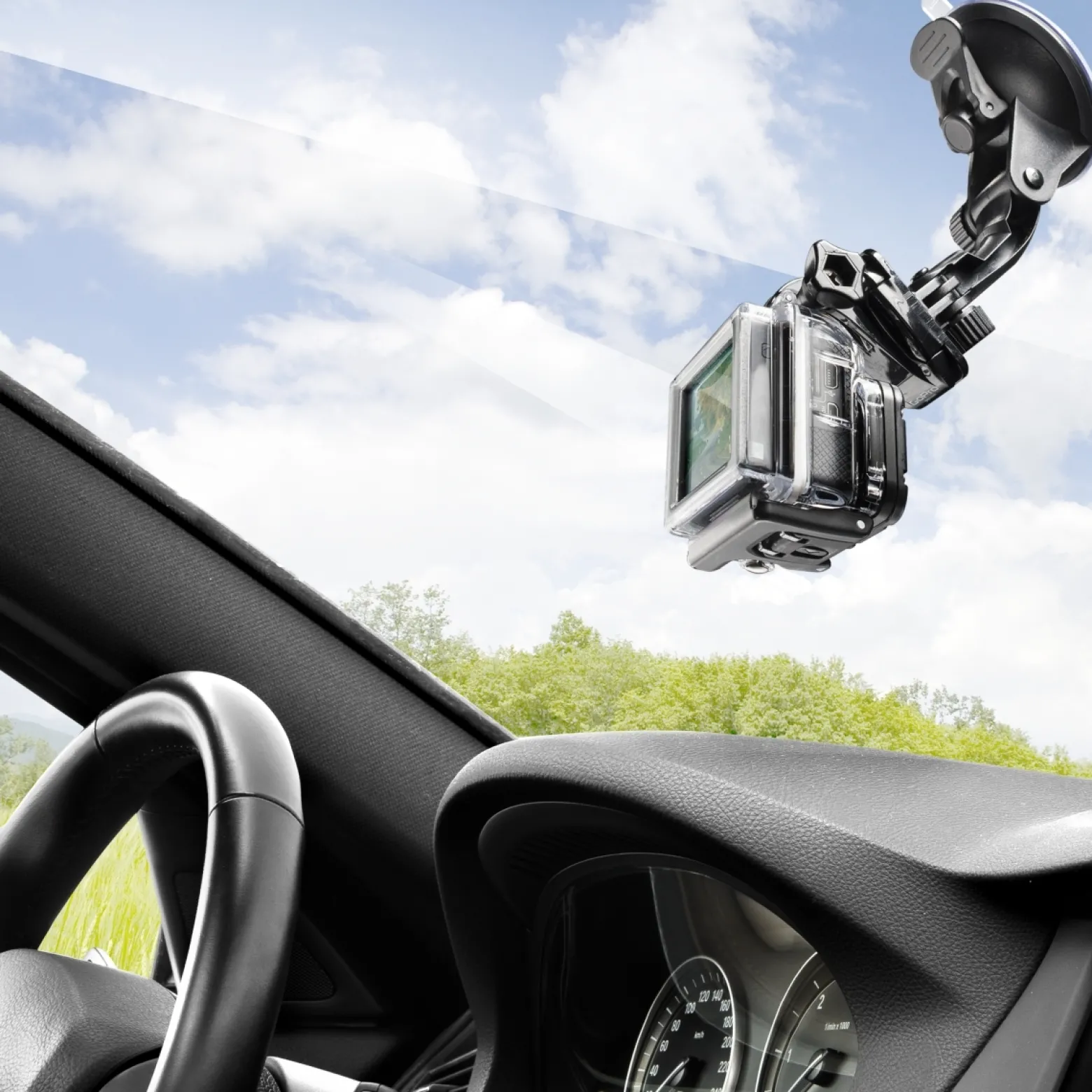 Mantona Saugnapfhalterung, Kamerhalterung mit 7-cm-Saugnapf, Stativ für Action Cam, Digital- & Kompaktkamera oder Smartphone, Autohalterung für kreative Aufnahmen