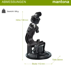 Mantona Saugnapfhalterung XL, Kamerhalterung mit 9-cm-Saugnapf, Stativ für Action Cam, Digital- & Kompaktkamera oder Smartphone, Autohalterung für kreative Aufnahmen