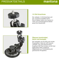 Mantona Saugnapfhalterung XL, Kamerhalterung mit 9-cm-Saugnapf, Stativ für Action Cam, Digital- & Kompaktkamera oder Smartphone, Autohalterung für kreative Aufnahmen