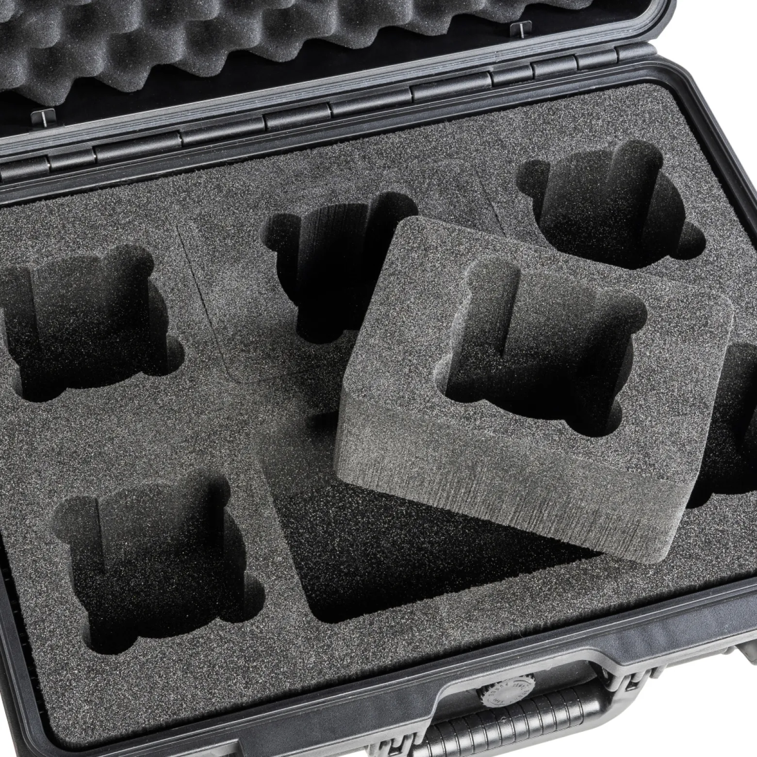 Mantona Schaumstoffeinlage für Outdoor Schutzkoffer L 35,1 x 48 x 10 cm, passgenauer Schaumstoff für Fotokoffer, Platz für 6 Objektive, mit Noppenschaumstoff für Deckel, perfekt für Kamerakoffer