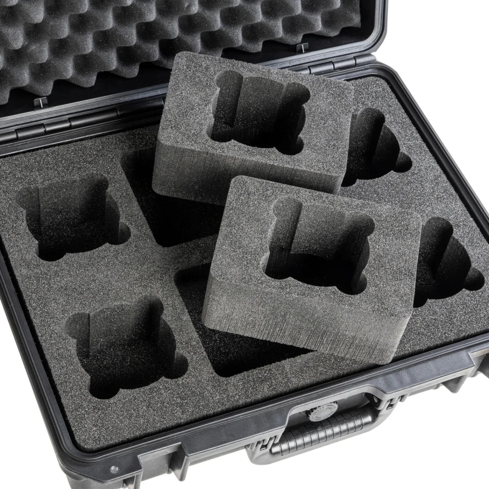 Mantona Schaumstoffeinlage für Outdoor Schutzkoffer L 35,1 x 48 x 10 cm, passgenauer Schaumstoff für Fotokoffer, Platz für 6 Objektive, mit Noppenschaumstoff für Deckel, perfekt für Kamerakoffer