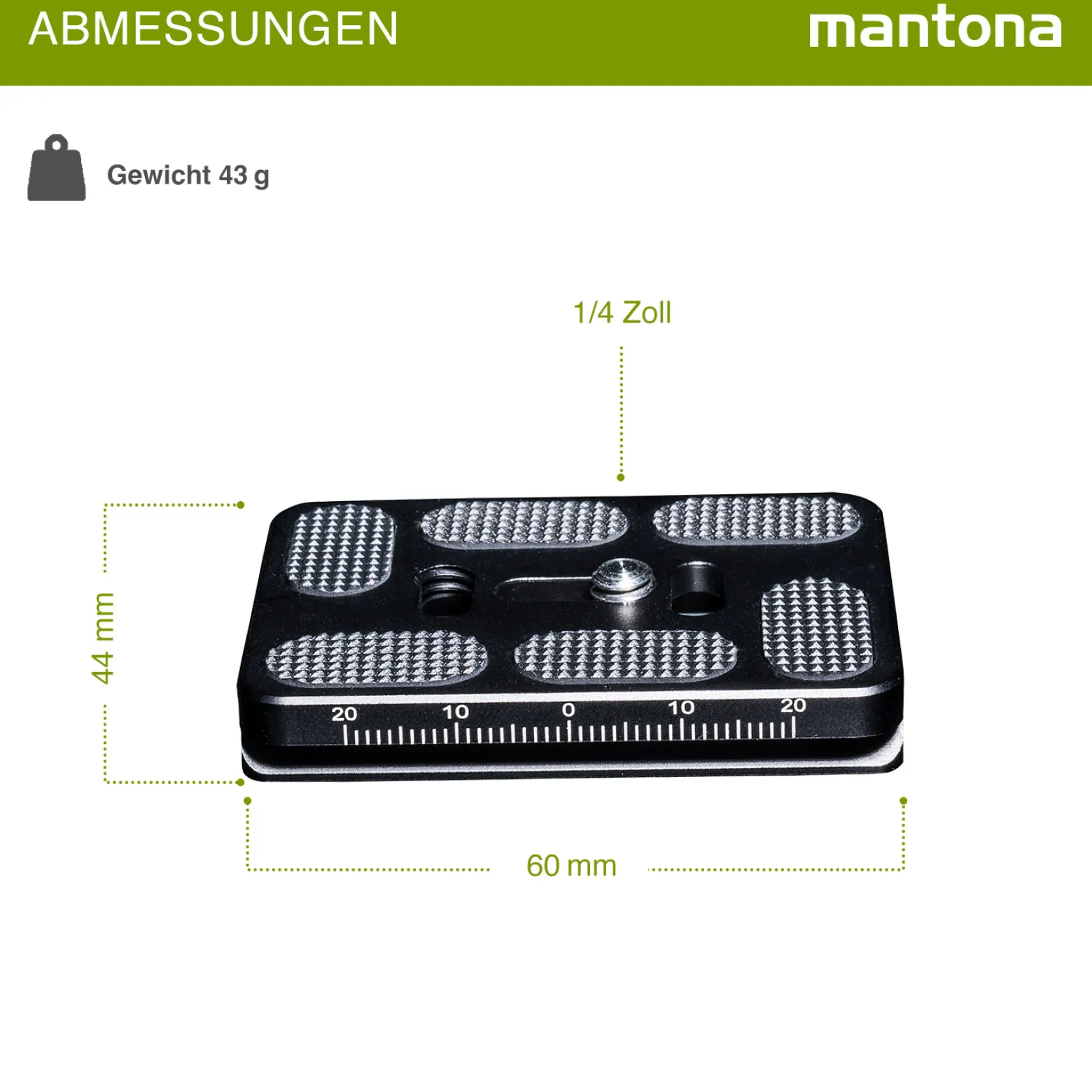 Mantona Schnellwechselplatte für Fortress Kugelkopf "Arca Swiss", 60 mm schwarz