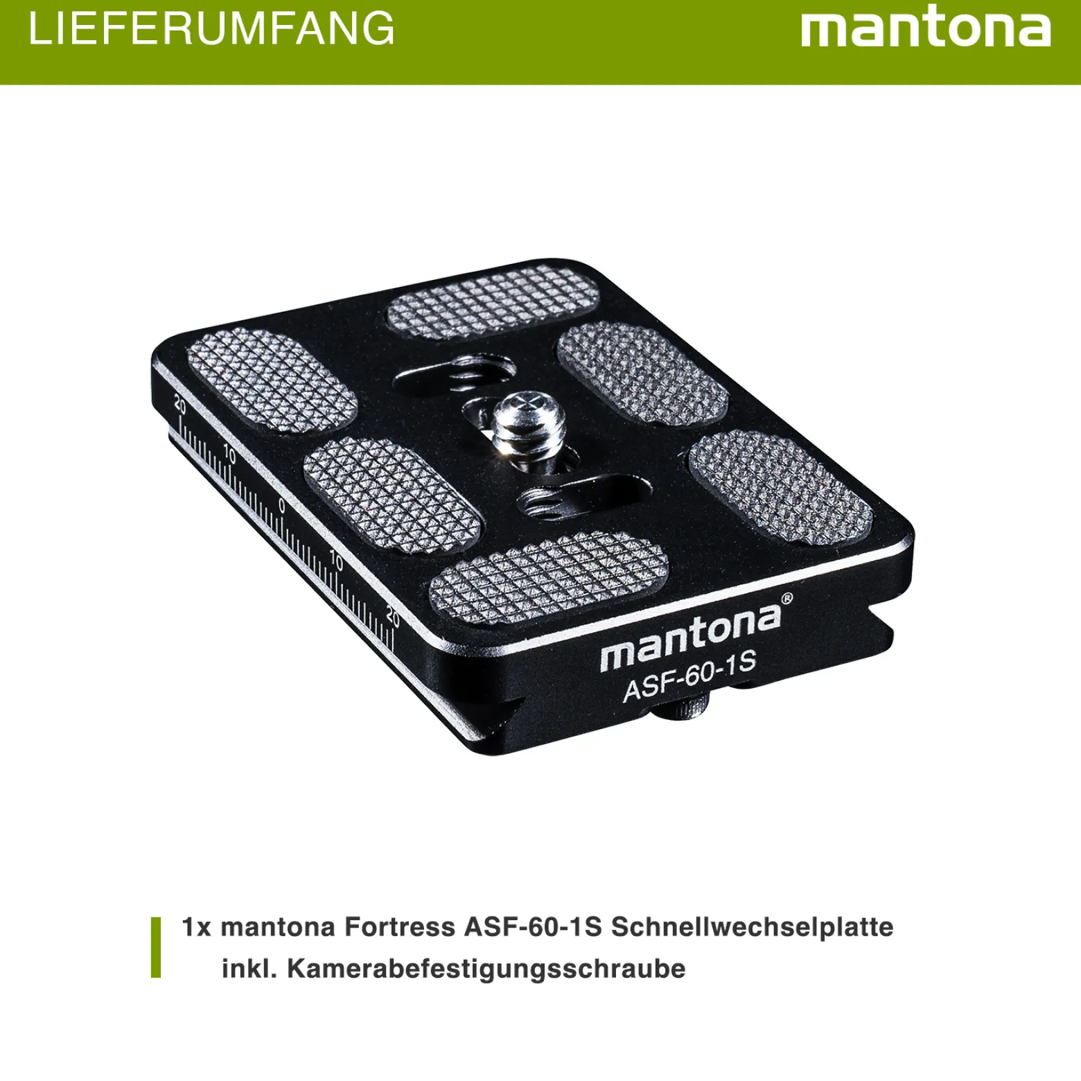 Mantona Schnellwechselplatte für Fortress Kugelkopf "Arca Swiss", 60 mm schwarz