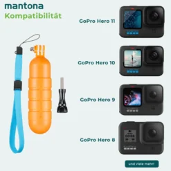 Mantona Schwimmender Handgriff - wasserdichtes Einbeinstativ für Action Kameras, Floating Hand Grip für Unterwasser & Tauchen - kompatibel mit GoPro Hero 11, 10, 9, 8, 7, 6