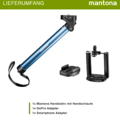 Mantona Selfy Mono-/Handstativ blau kompatibel mit GoPro Hero/Session/Smartphone/Kompaktkamera u. a.