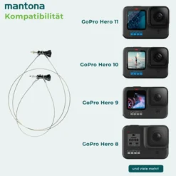 Mantona Sicherungsleinen Set Edelstahl 40-100 cm, für Action Cams kompatibel mit GoPro Hero 11 10 9 8 7 6 5 4 3+ Sicherheitsleine Universal