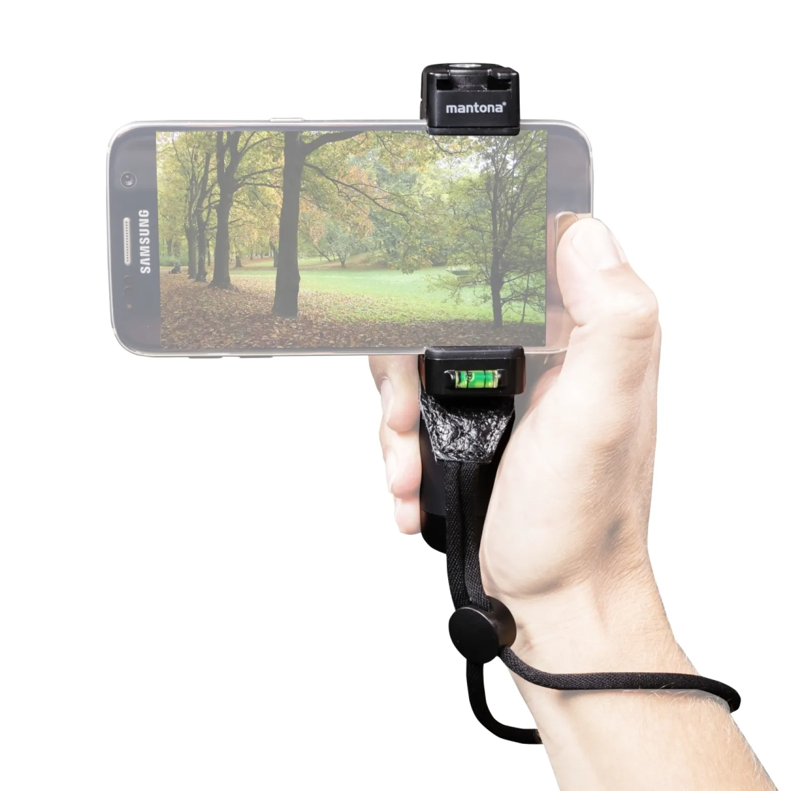 Mantona Smartphone Halter Movie Maker - 60 x 30 x 140 mm / Klemmbreite 55 bis 94 mm - mit 3x 1/4 Zoll, Blitzschuh, Alugriff - für Smartphone und kompatibel mit iPhone