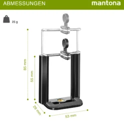 Mantona Smartphone Halter Quick & Easy 85 - 53 x 29 x 80 mm / Klemmbreite 55 bis 85 mm - mit 1x 1/4 Zoll - für Smartphone und kompatibel mit iPhone