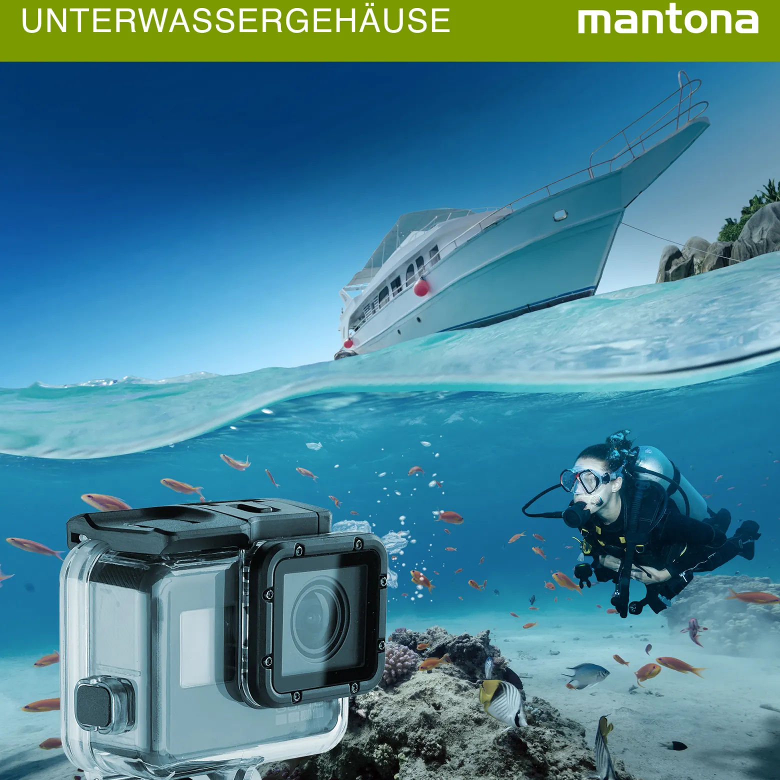 Mantona Soft Touch Magic Unterwassergehäuse kompatibel mit GoPro Hero 7 6 5 Black Action Cam, für Tauchen Schnorcheln und andere Unterwasser Anwendung