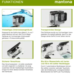 Mantona Soft Touch Magic Unterwassergehäuse kompatibel mit GoPro Hero 7 6 5 Black Action Cam, für Tauchen Schnorcheln und andere Unterwasser Anwendung