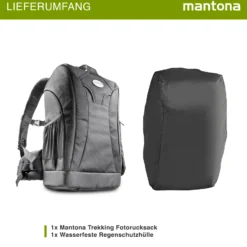 Mantona Trekking Fotorucksack - Kamerarucksack für DSLR Kameras, Fototasche mit Stativhalterung und variabel einteilbarem Innenraum, Kameratasche mit Regenschutz