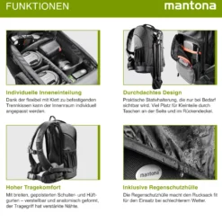 Mantona Trekking Fotorucksack - Kamerarucksack für DSLR Kameras, Fototasche mit Stativhalterung und variabel einteilbarem Innenraum, Kameratasche mit Regenschutz