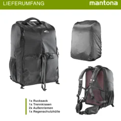 Mantona Universal Drohnen- & Kamerarucksack, Drohnen-Rucksack für Kamera Equipment, Fotorucksack für Flugdrohne, Multikopter, Systemkamera, Aufbewahrungstasche mit variablem Innenraum