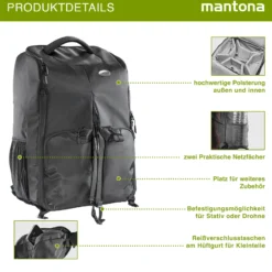 Mantona Universal Drohnen- & Kamerarucksack, Drohnen-Rucksack für Kamera Equipment, Fotorucksack für Flugdrohne, Multikopter, Systemkamera, Aufbewahrungstasche mit variablem Innenraum