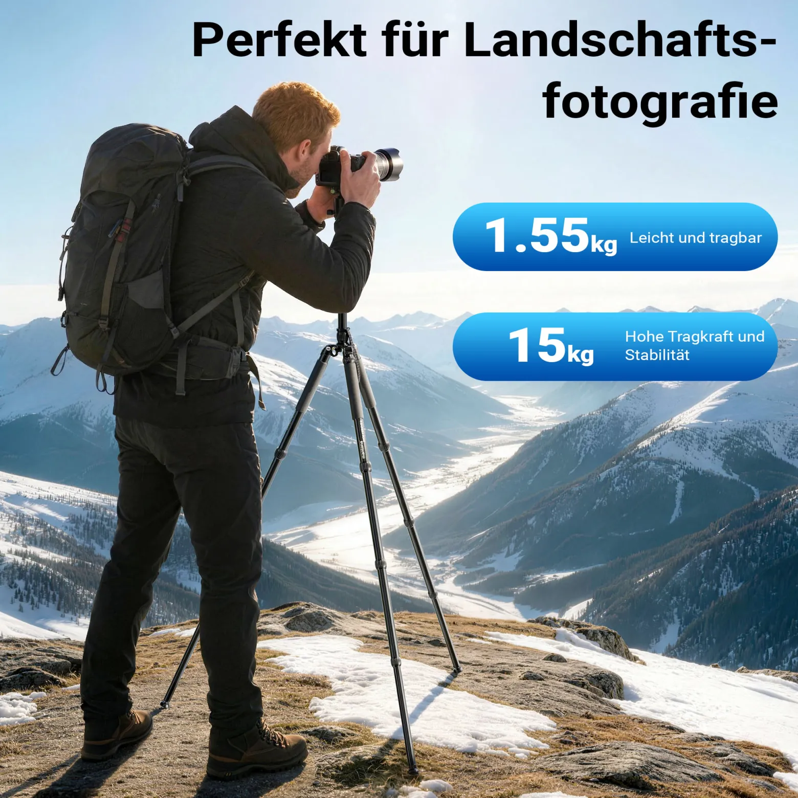 Mantona Wolverine L 284 + Onyx 8 Kugelkopf Set Fotostativ mit Stativkopf aus Aluminium mit Arca Swiss kompatibler Schnellwechselplatte
