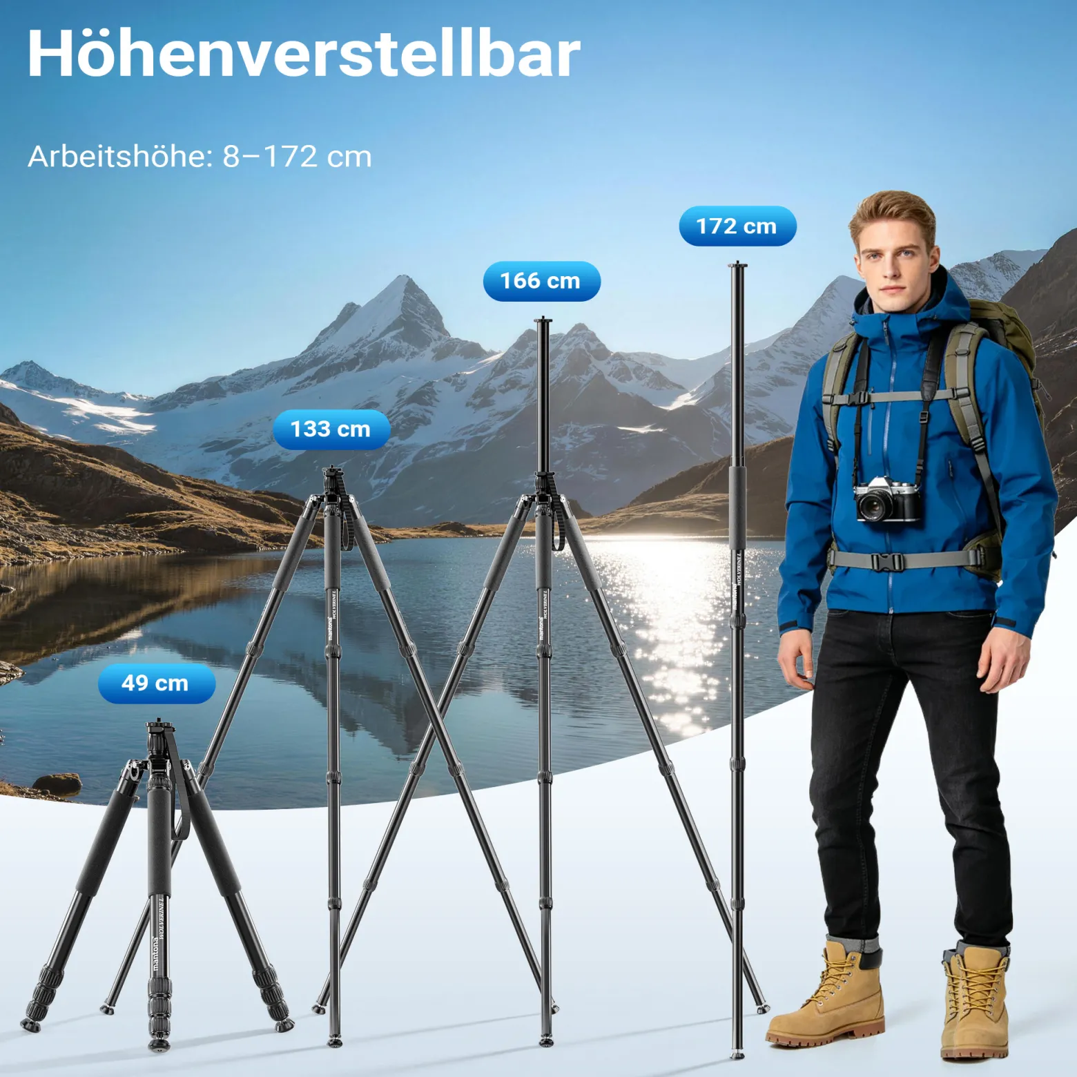 Mantona Wolverine L 284 + Onyx 8 Kugelkopf Set Fotostativ mit Stativkopf aus Aluminium mit Arca Swiss kompatibler Schnellwechselplatte