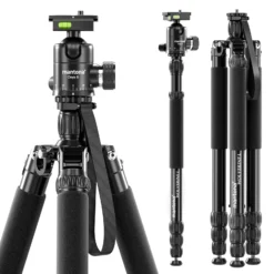 Mantona Wolverine L 284 + Onyx 8 Kugelkopf Set Fotostativ mit Stativkopf aus Aluminium mit Arca Swiss kompatibler Schnellwechselplatte